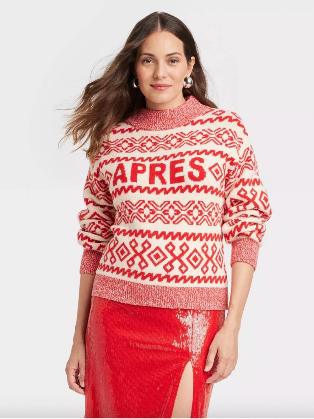 a new day APRES red and white mock neck sweater